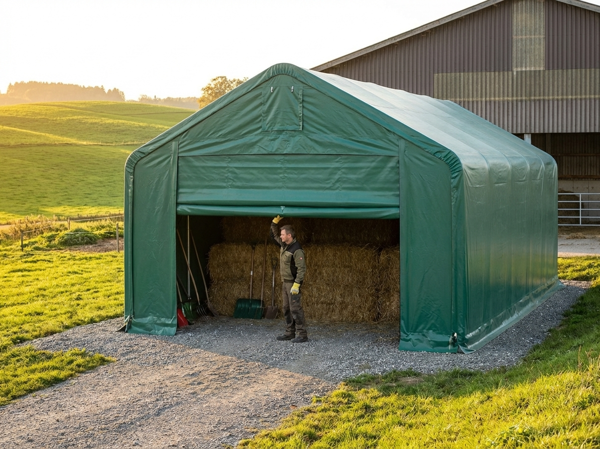 Green PVC storage shelter end wall, fire safe and UV-resistant - view 3