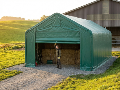 Green PVC storage shelter end wall, fire safe and UV-resistant - view 3