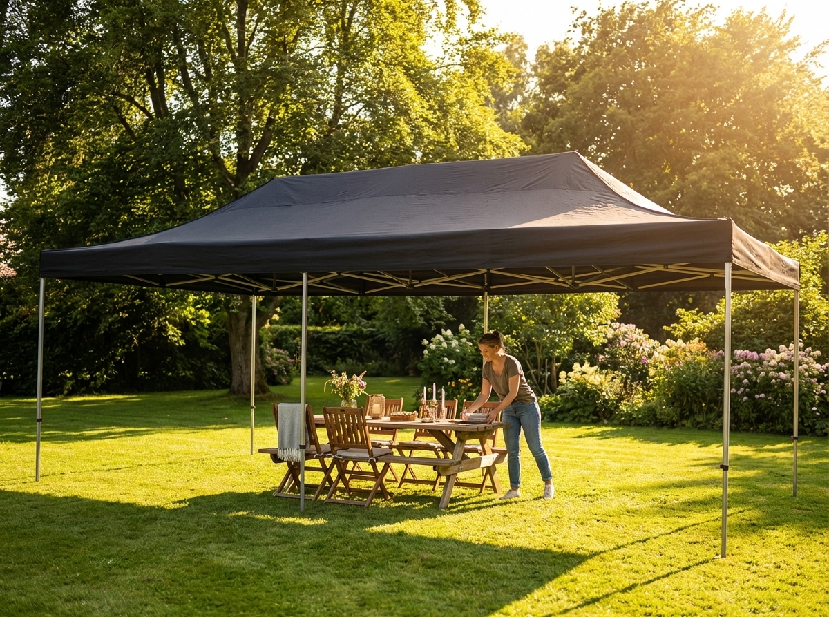 Black pop-up gazebo with steel frame and waterproof roof - view 3