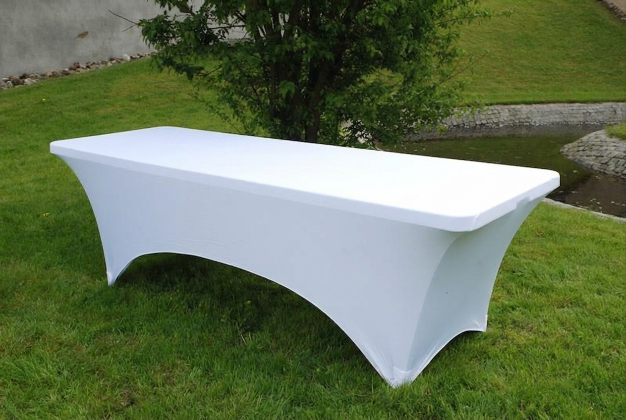 White stretch table cover for events, 183x75x74 cm