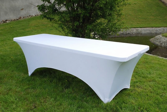 White stretch table cover for events, 183x75x74 cm