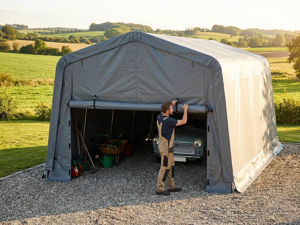 Grey endwall door for portable garage made of polyethylene - product detail