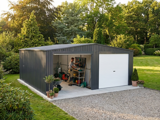 Metal garage in anthracite made from galvanised steel