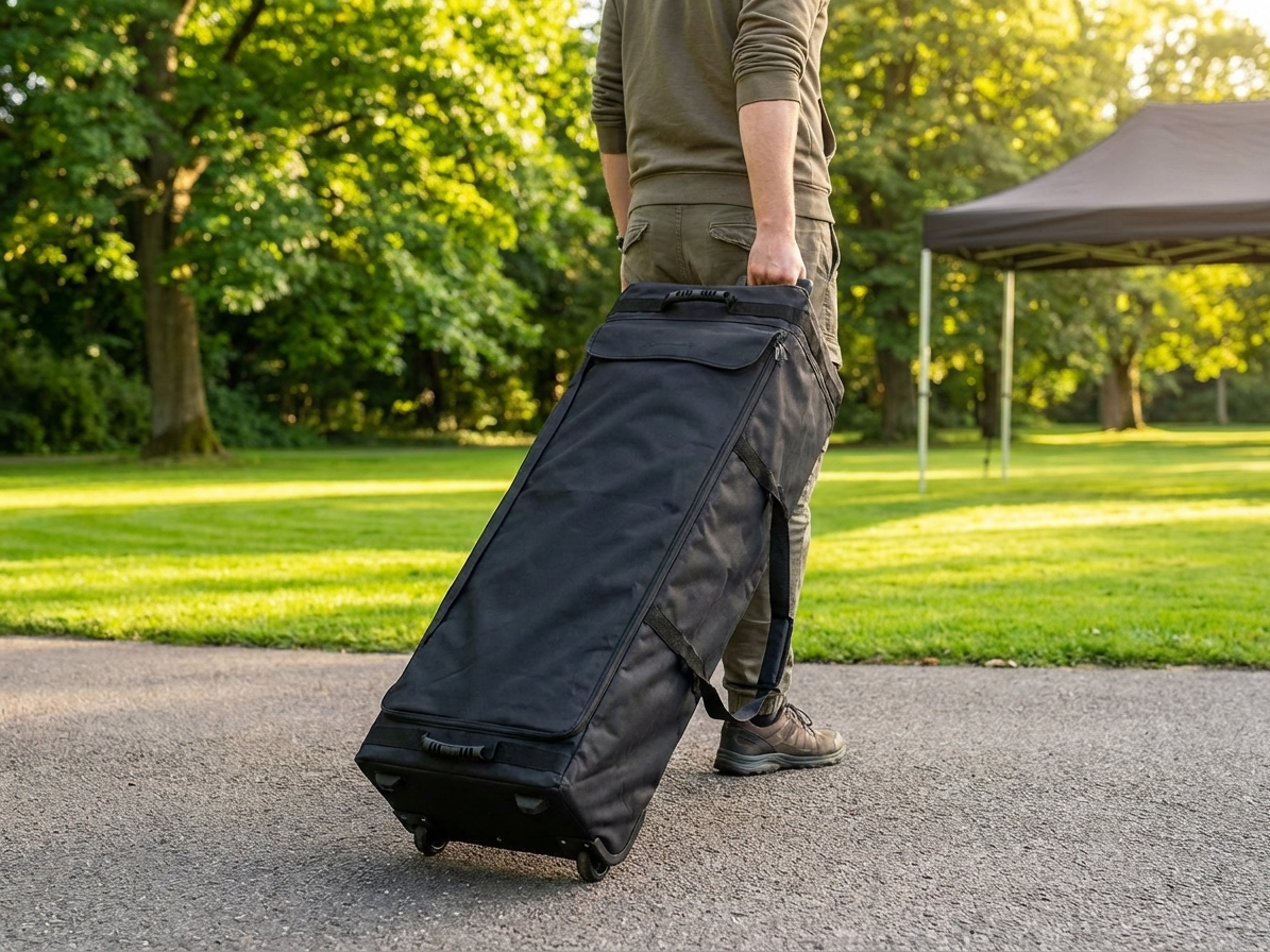 Black carry bag with wheels, 4x6m, made of 600D polyester - view 3