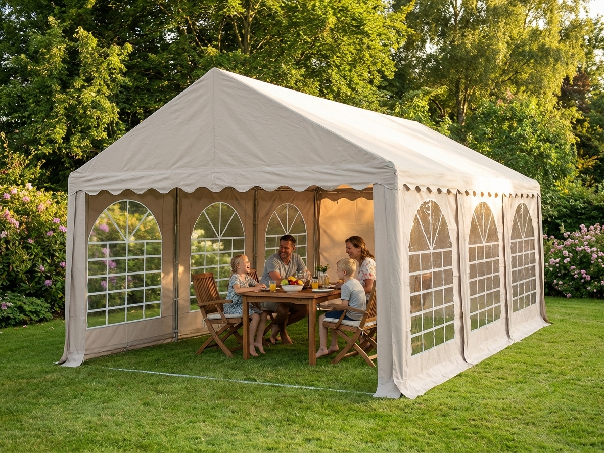 Sand-coloured 4x8 metre marquee for outdoor events - product detail