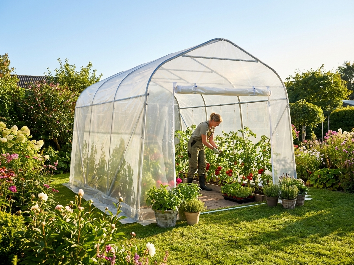 Polytunnel greenhouse with transparent cover and galvanised steel frame - view 3