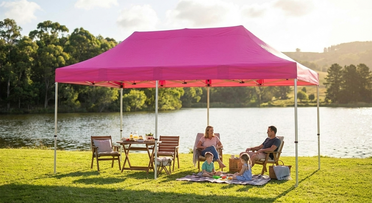Pink pop-up gazebo with aluminium frame for outdoor use