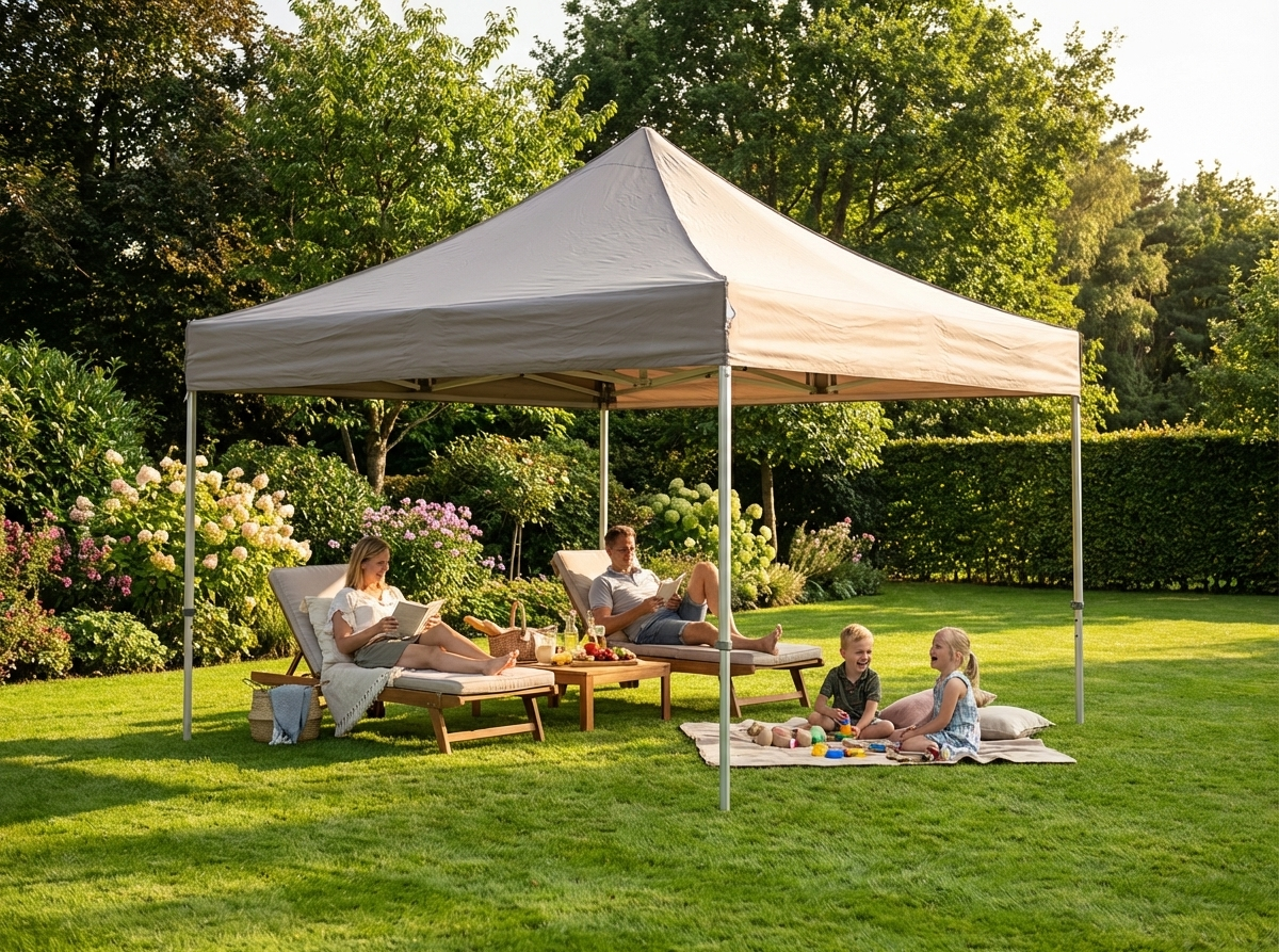 Pop up gazebo 4x4m in latte colour with aluminium frame for outdoor use