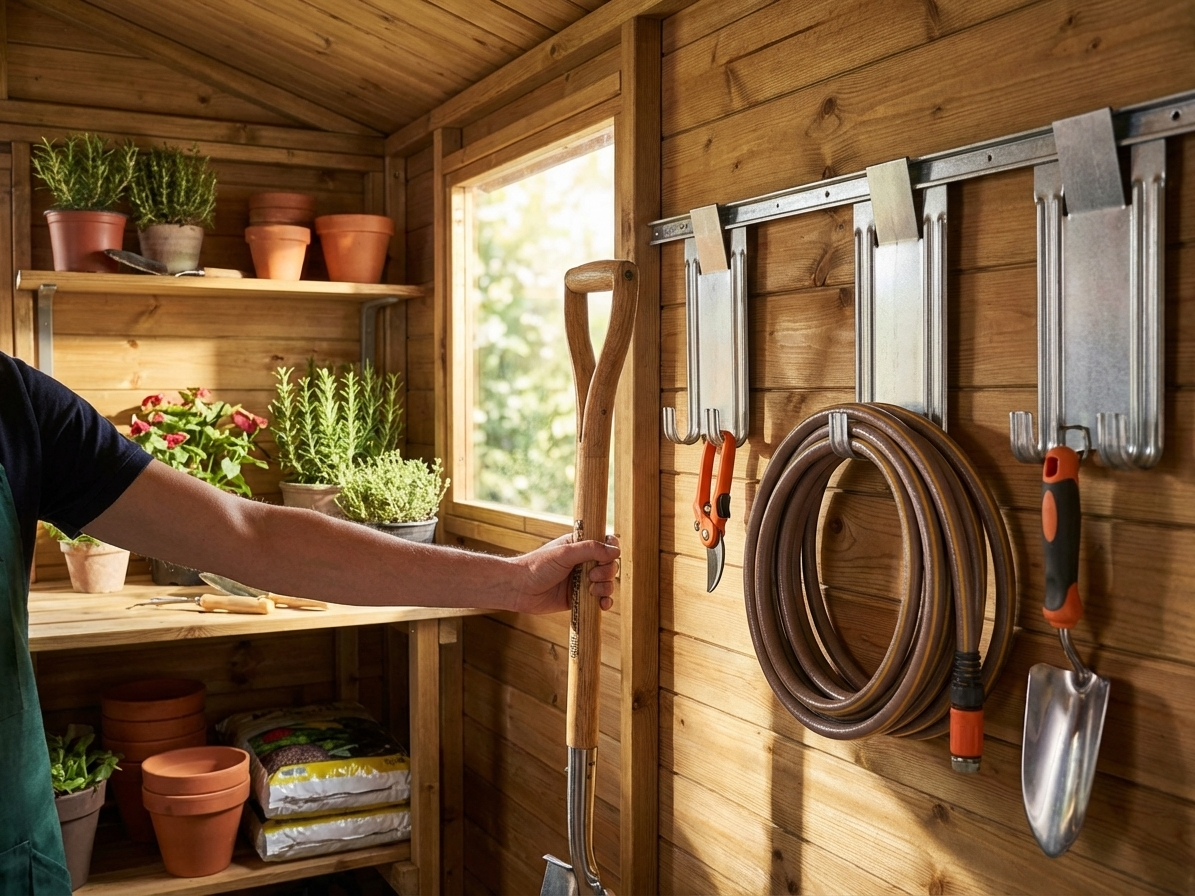 Steel hooks for garden shed in silver finish