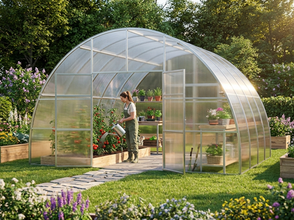 Polycarbonate Greenhouse, 24 m², Silver, durable and spacious