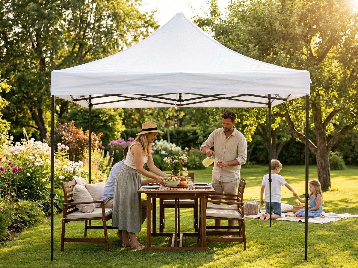 White pop-up gazebo with steel frame for outdoor events