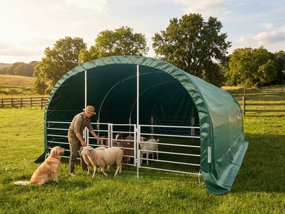 Green PVC livestock shelter, 4x6x2.4m, with galvanised steel frame - view 3