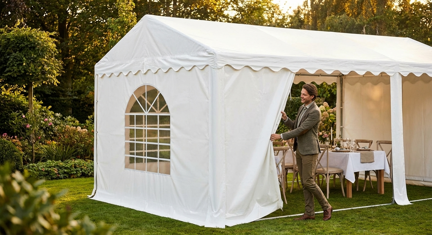 PVC tent extension in white for outdoor events