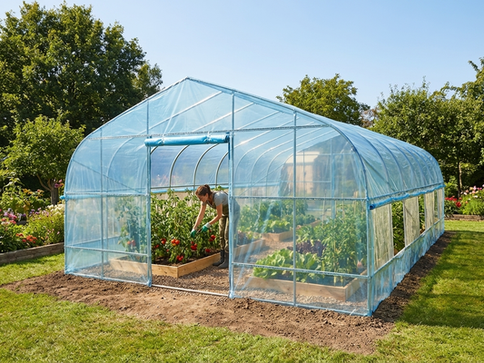 Polytunnel Greenhouse with Transparent Cover and Galvanised Steel Frame