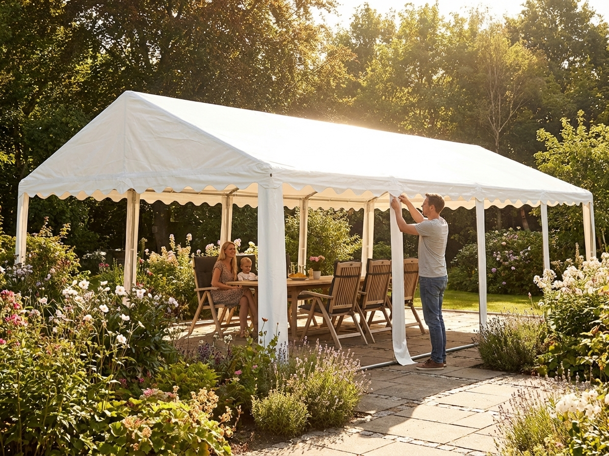 White marquee roof cover 5x8 m made of PVC/polyester
