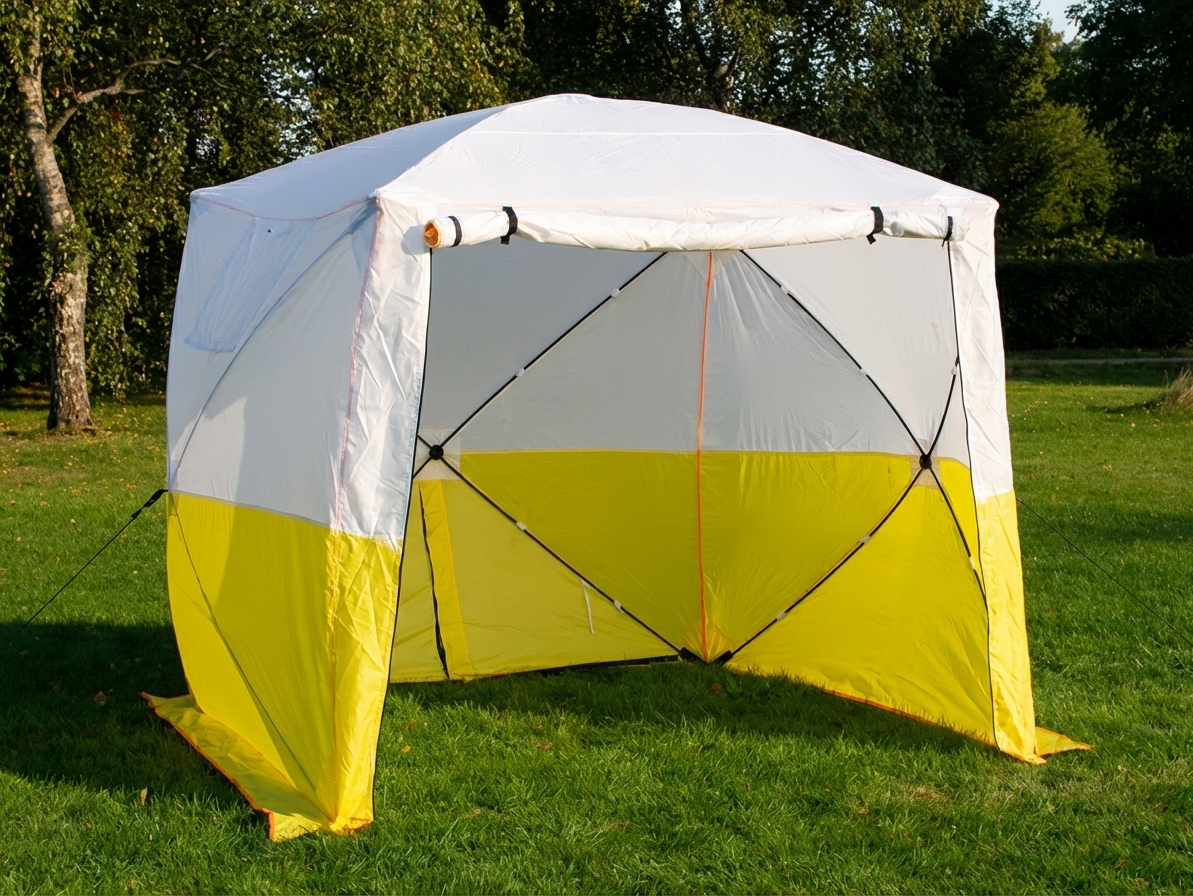 Work tent with PVC flame-retardant fabric in yellow and white - product detail
