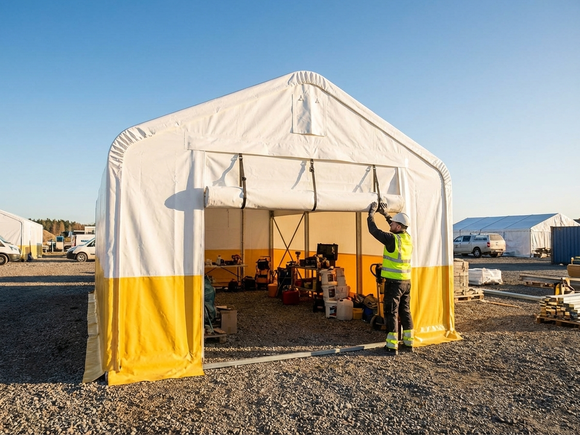 PVC endwall door for storage tent in white and yellow, 4m width