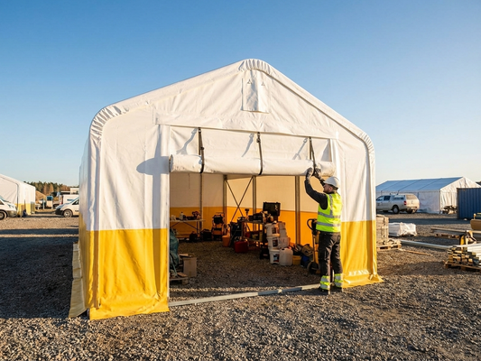 PVC endwall door for storage tent in white and yellow, 4m width