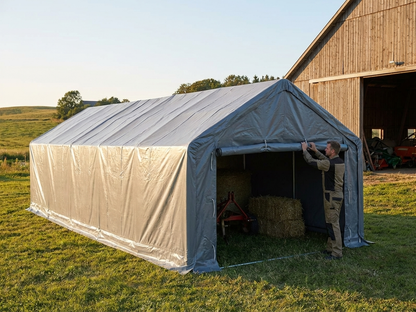 Grey storage shelter made of PVC and steel, industrial use - view 3