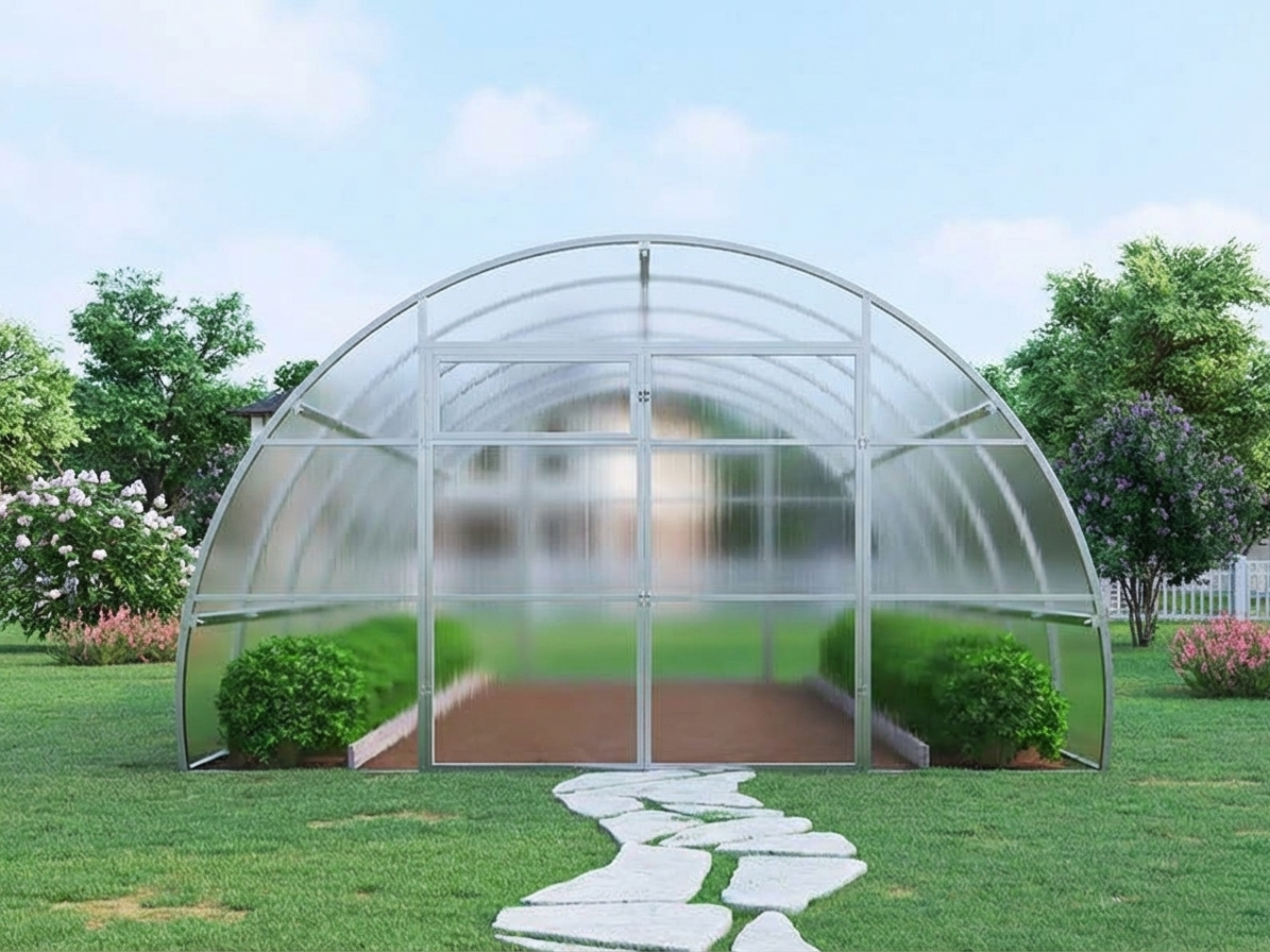 Silver polycarbonate greenhouse with galvanised steel frame - product detail