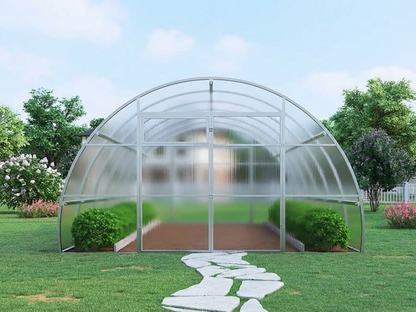 Silver polycarbonate greenhouse with galvanised steel frame - product detail