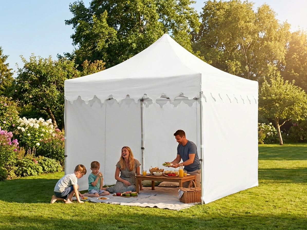 White pop-up gazebo with steel frame for outdoor events