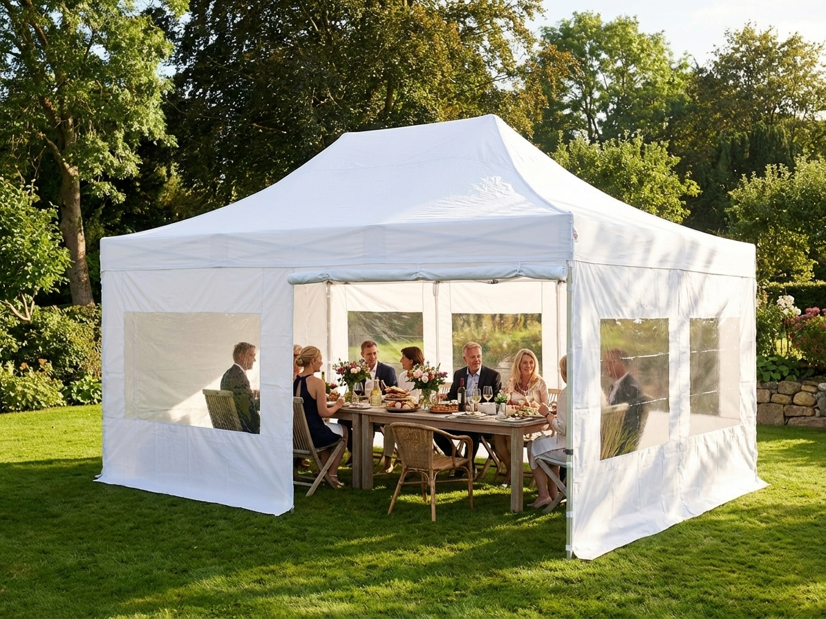 White pop-up gazebo with aluminium frame, 4x6m size for outdoor use - product detail