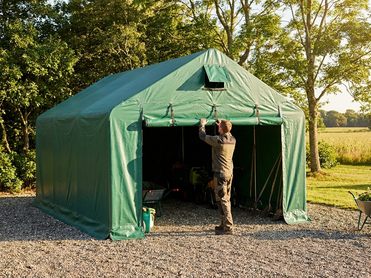 Green PVC storage shelter end wall for outdoor use - product detail