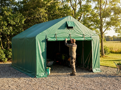 Green PVC storage shelter end wall for outdoor use - product detail