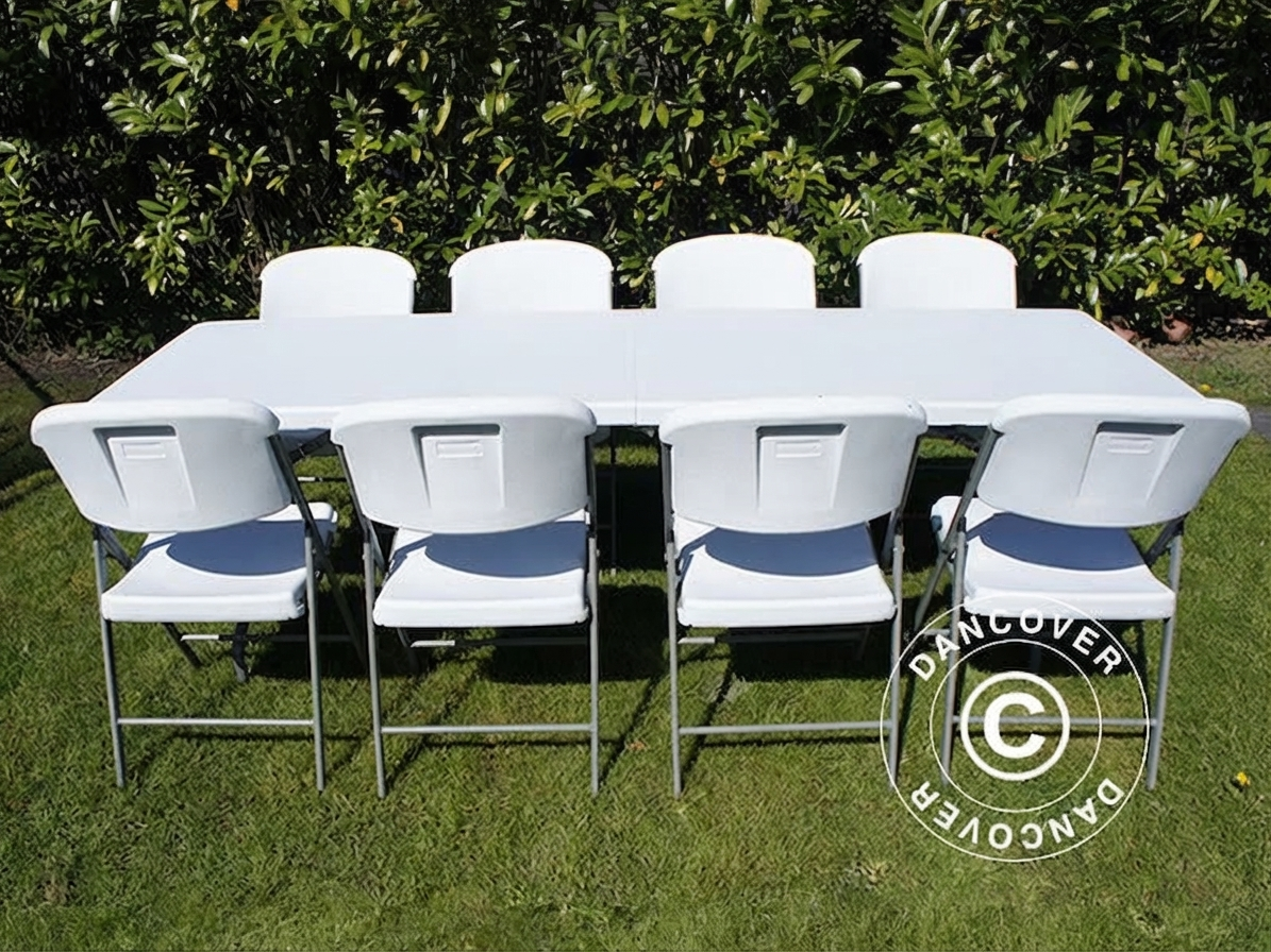 Folding table and chairs set in light grey/white with steel frame - product detail