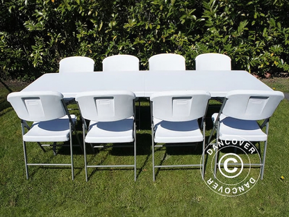 Folding table and chairs set in light grey/white with steel frame - product detail