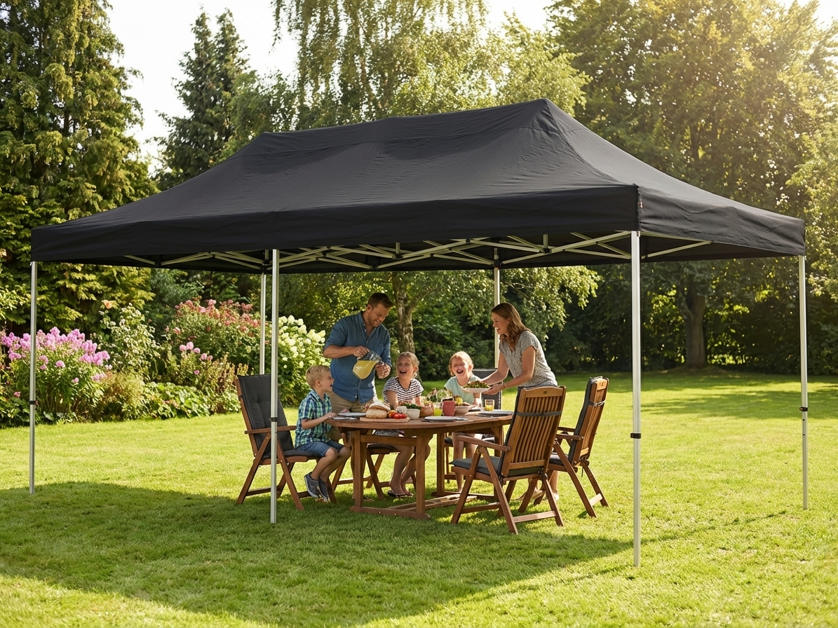 Black pop-up gazebo with steel frame and waterproof roof - product detail