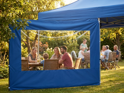 Blue sidewall with panorama window for event tents