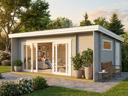 Nordic Spruce Wooden Cabin in Light Grey