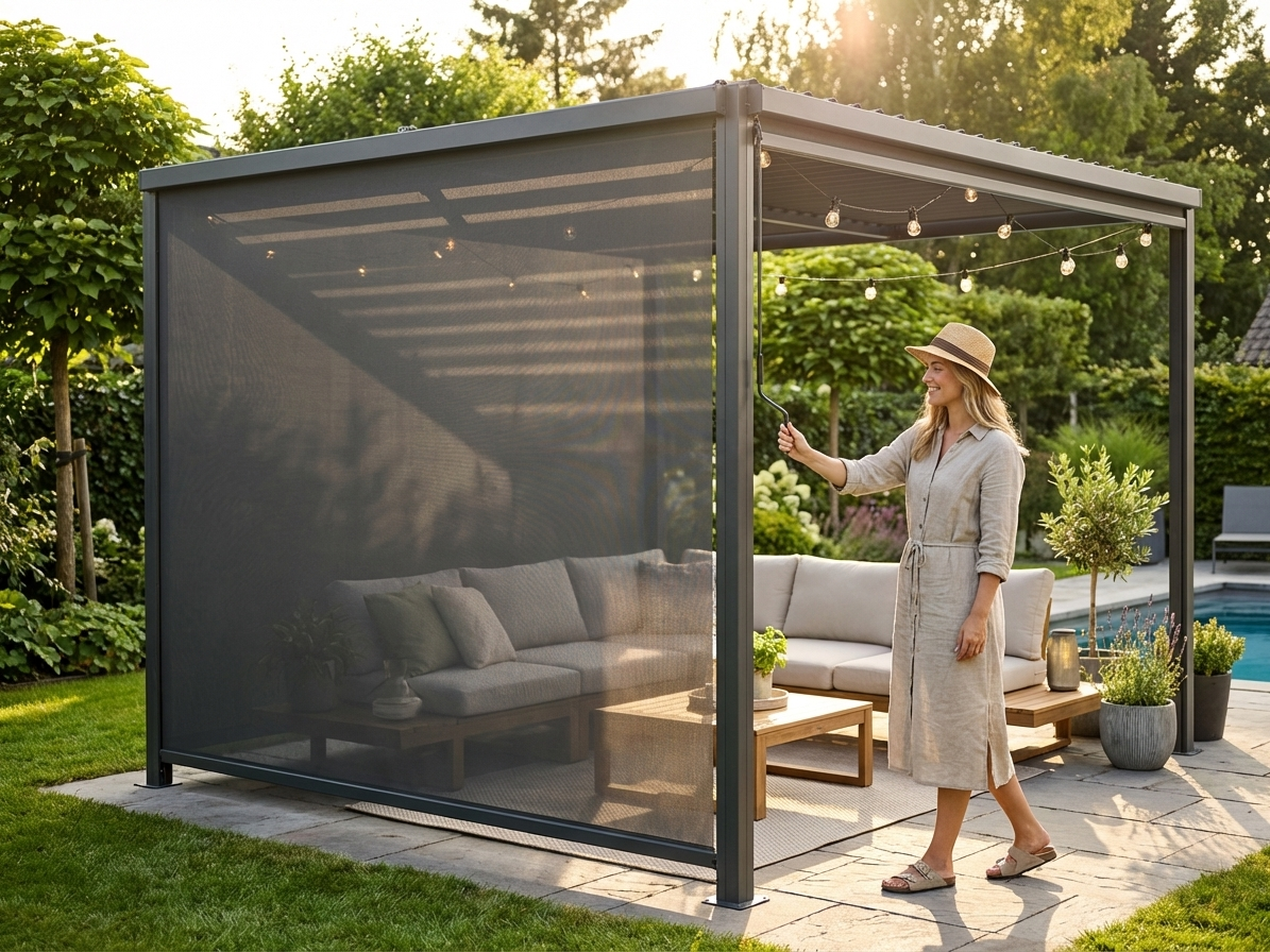 Dark grey pergola gazebo sidewall for outdoor privacy - view 3
