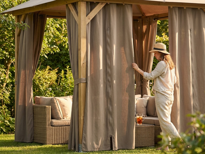 Gazebo curtain in dark beige, 3x3 m, polyester for outdoor use - product detail