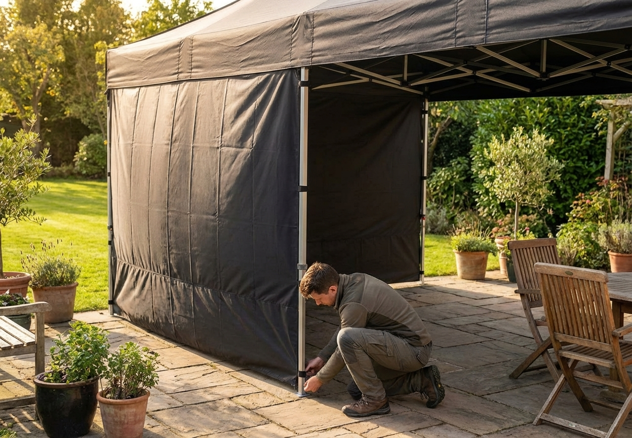 Black sidewall for FleXtents, 4m, polyester with PVC backing - product detail