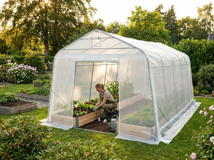 Polytunnel Greenhouse with Transparent Cover and Steel Frame - view 3