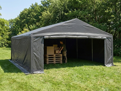 Large grey storage tent 6x10 m with galvanised steel frame