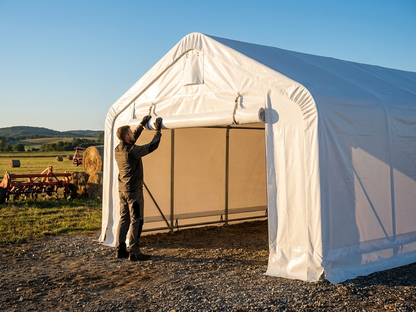 White PVC end wall and door for storage shelter - view 3