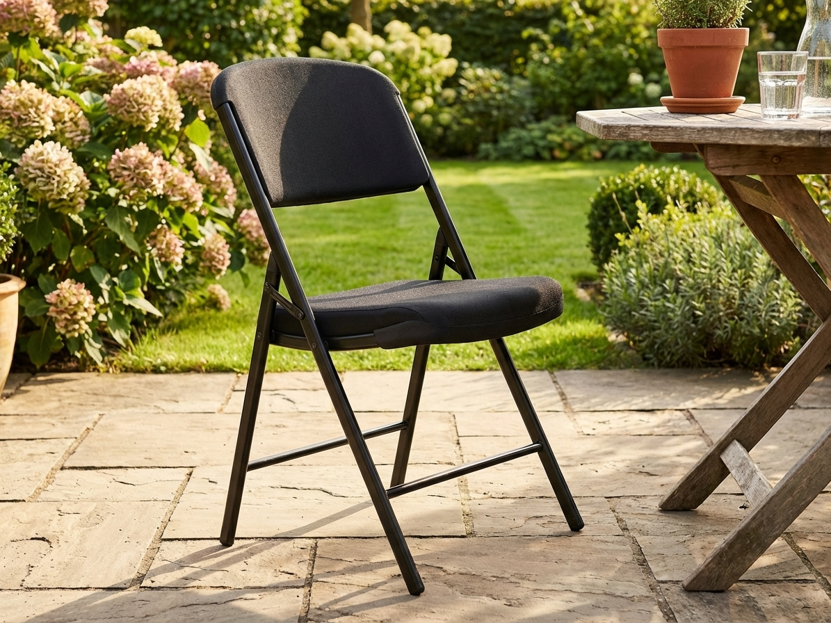 Folding chair in black with HDPE seat and steel frame