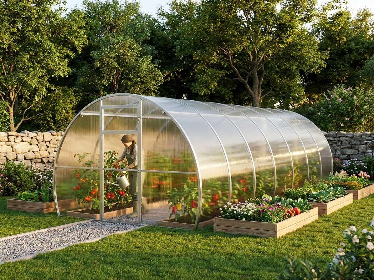 Large polycarbonate greenhouse in silver, 24m², with galvanised steel frame - view 3