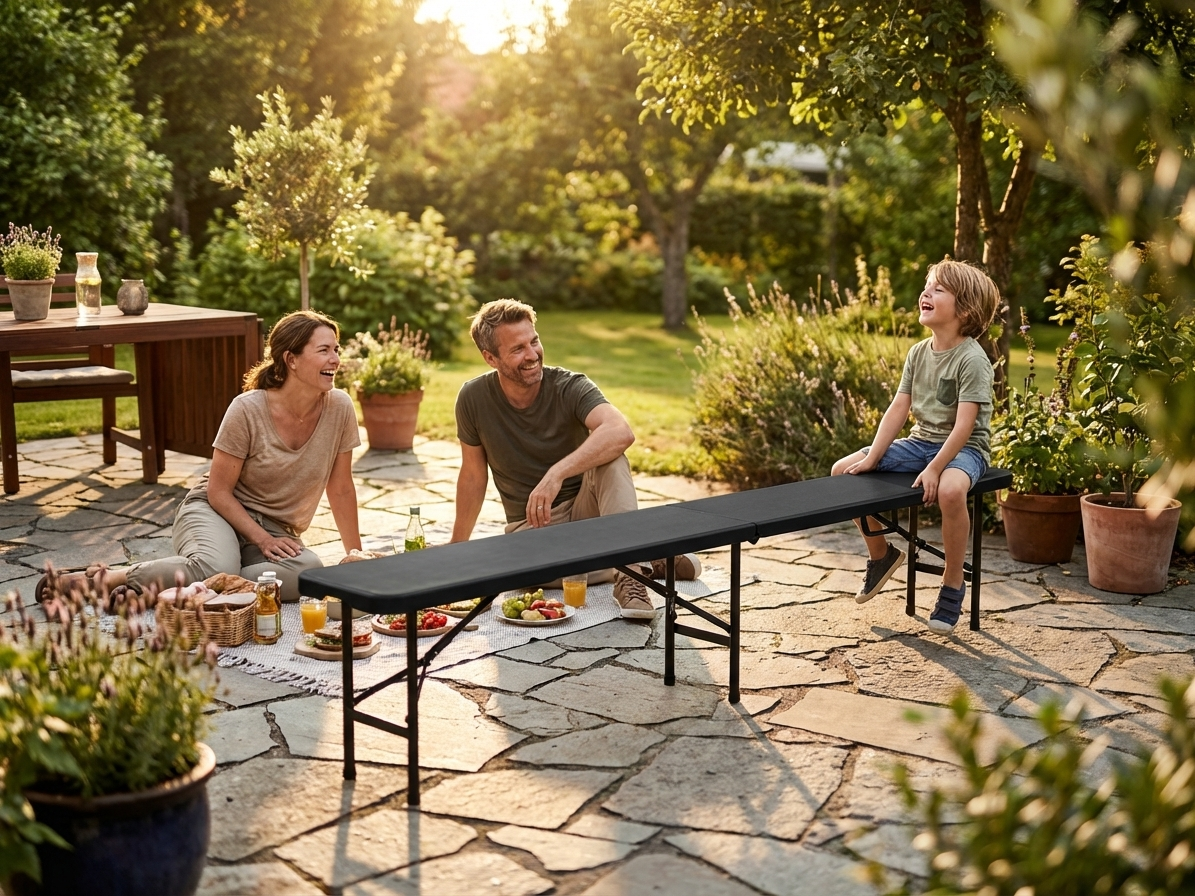 Folding bench in black, made from HDPE and steel - view 3