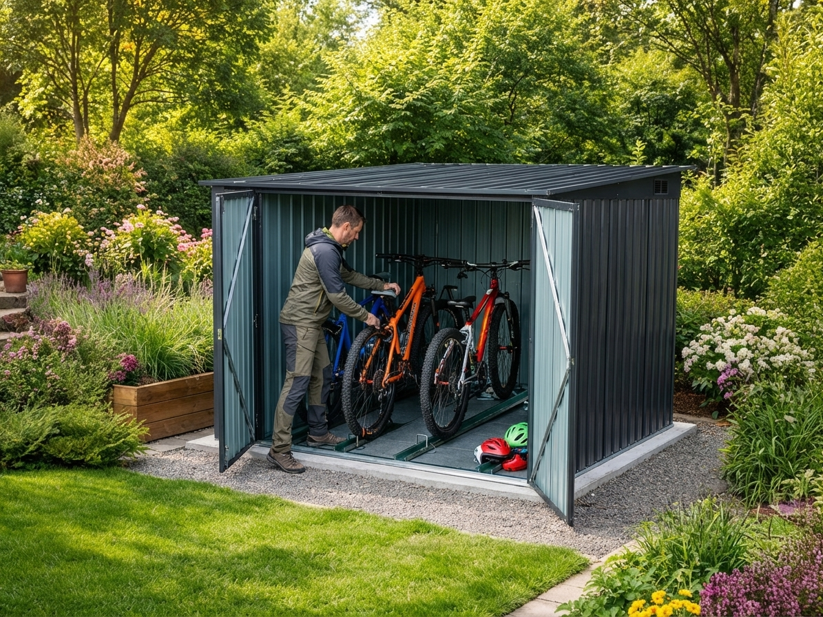 Anthracite bike shed made of galvanised steel for outdoor storage - product detail