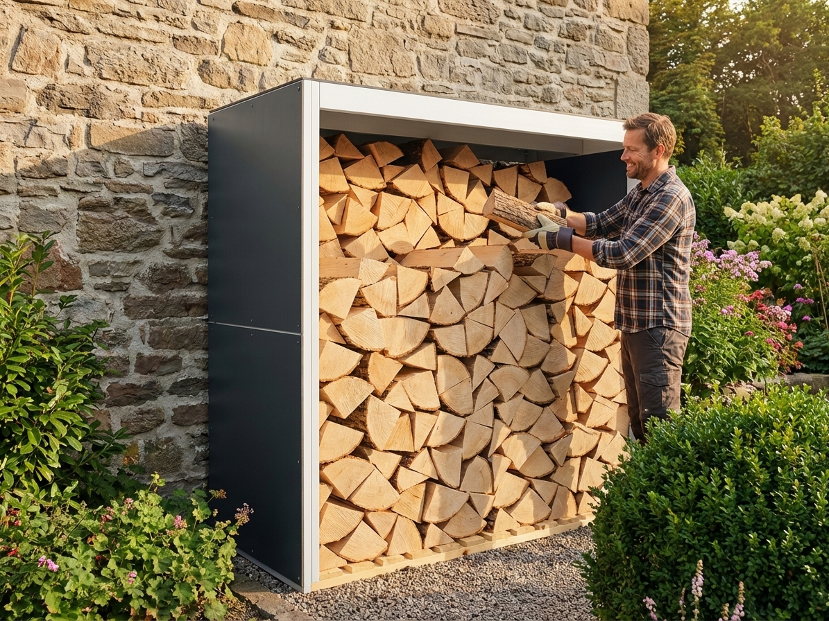 Wood Storage Shed in Anthracite/White, perfect for outdoor use