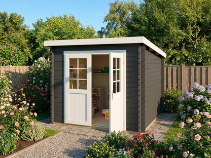 Dark grey wooden shed made from Nordic Spruce, 2.3x1.75m dimensions - product detail