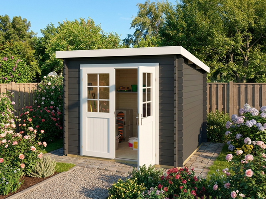 Dark grey wooden shed made from Nordic Spruce, 2.3x1.75m dimensions - product detail