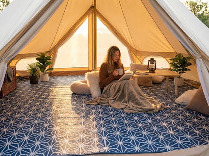 Blue and white bell tent matting for camping - view 3