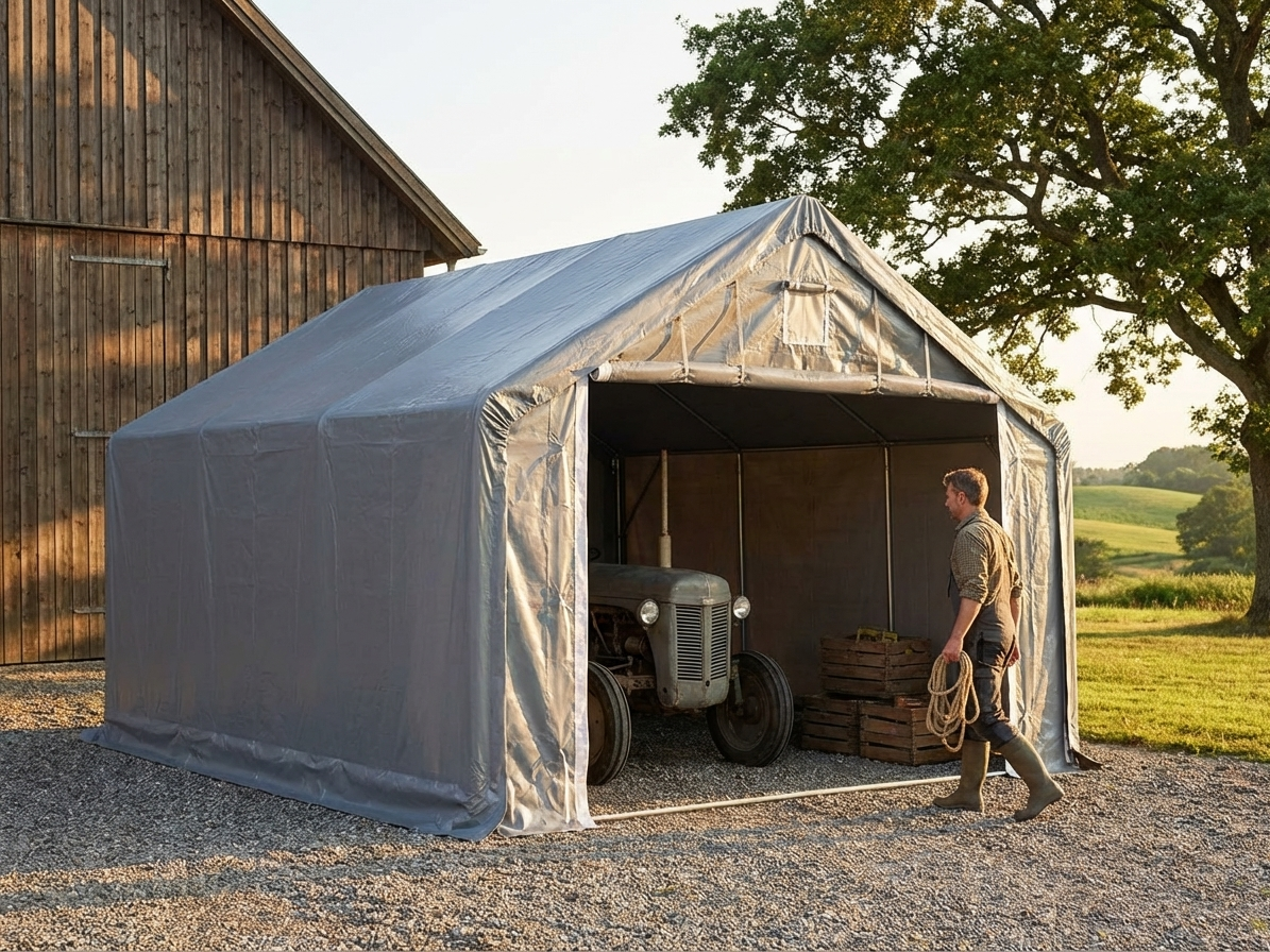 Grey PVC storage shelter with galvanised steel frame - view 3