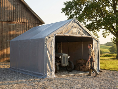 Grey PVC storage shelter with galvanised steel frame - view 3